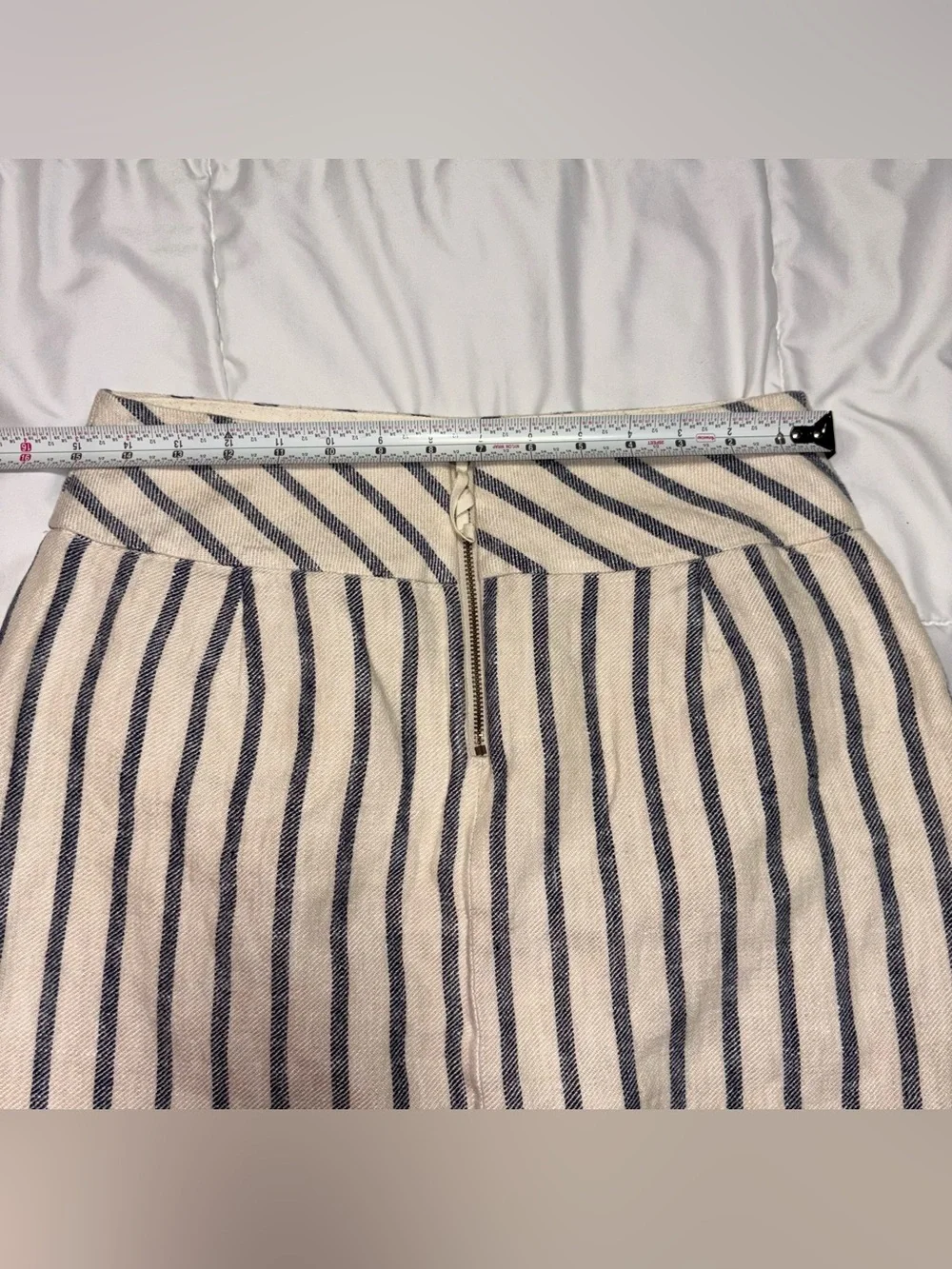 J. CREW Striped Linen Crossover Mini Skirt Size 8 coastal cream navy blue